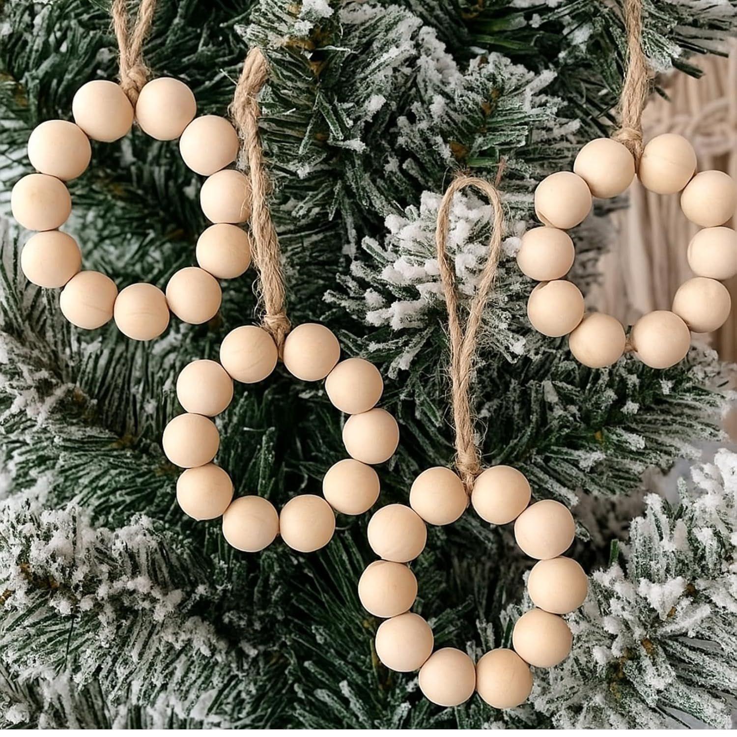 

5 Pack Wood Christmas Ornament for Decoration, Natural Modern Minimalist Xmas Tree Hanging Home Decor Bohemian Holiday Decorations