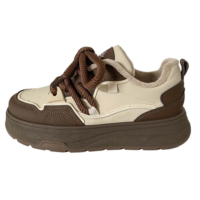 

B2102 short velvet thick-soled velvet board shoes women s shoes 2024 new winter cotton shoes little white shoes bread shoes keep warm 40 бежевий