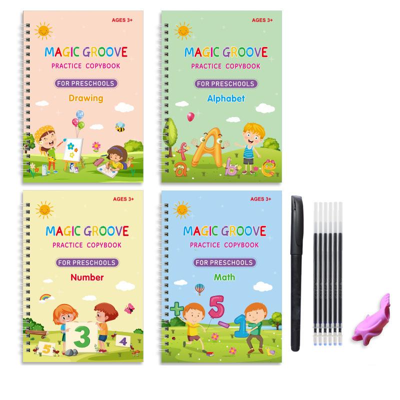 4PCS Magic Copybook Hiszpański Angielski Francuski Niemiecki Rowkowane Ćwiczenia z Pisaniem Odręcznym dla Dzieci Wielokrotnego Użytku Książka Ćwiczeń Z Wkładem Do Długopisu