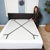 2-Piece Adjustable Sheet Holder Strap - Cross Cross Holder for All Mattress Sizes, Elastic Triangle Fasteners, Black Nylon, Sheet Holder