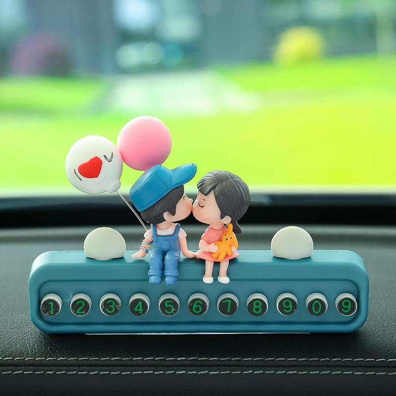 Phone Number Plate Couple Doll Temporary Number Plate Auto Heatproof Decorations Dashboard Display Decorations For Men Women