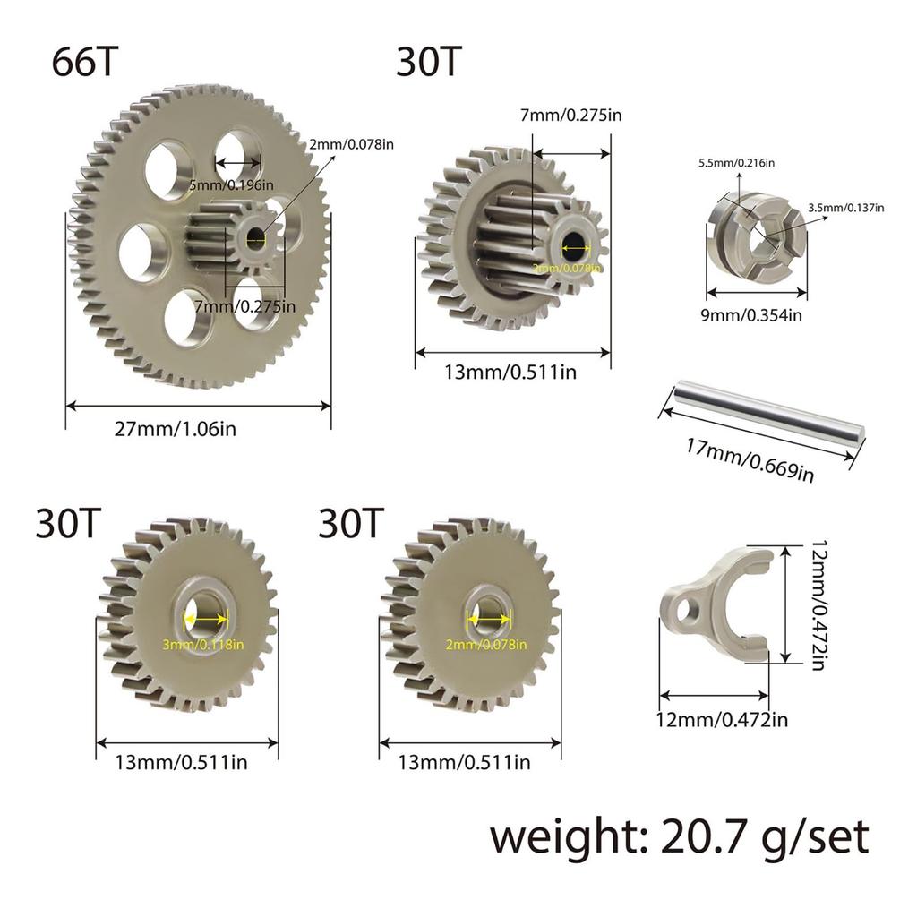 XBERSTAR Transmission Gear Set for FMS FCX24 FCX18 RC Hardened Steel Gearbox Gear Differential Gear Parts Accessories 1/24