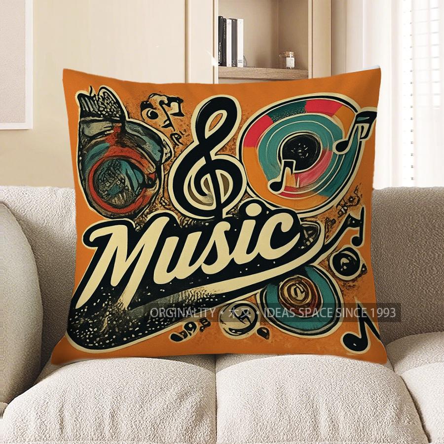 Home Decor Music Makes Life Dreams Guitar Pattern Pillow Pattern Cushion Cover Suitable For Sofa Bedroom Car Pillow Cover