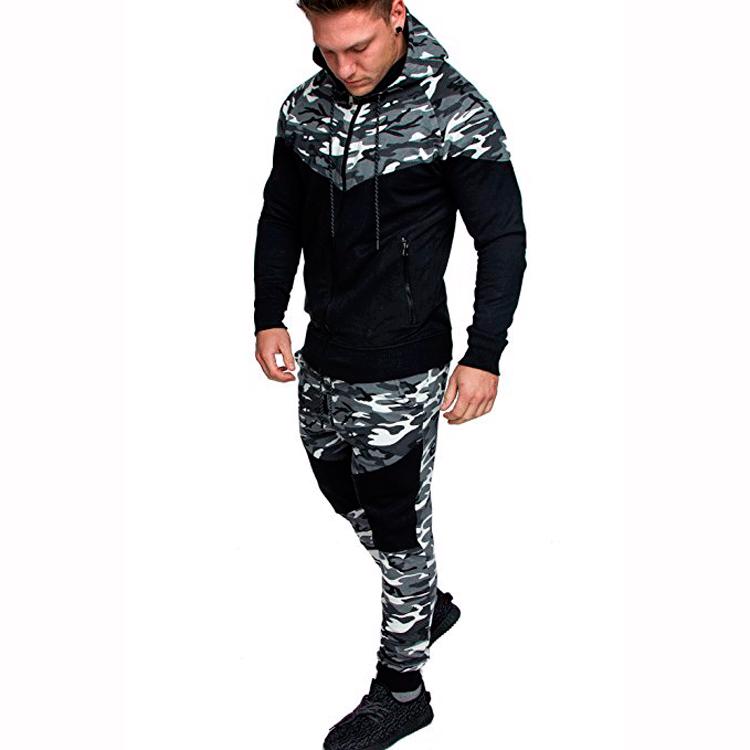 Men's Outdoor Camouflage Color Block Hoodie and Cardigan Set