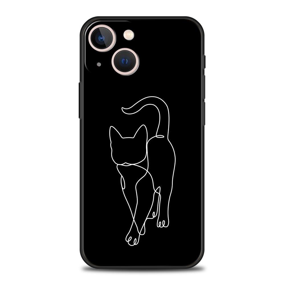 Cat Line Black Cats Phone Case For iPhone 17 16 15 Pro Max 11 12 13 14 7 8 Plus SE 2020 X XR XS Cover Soft Black