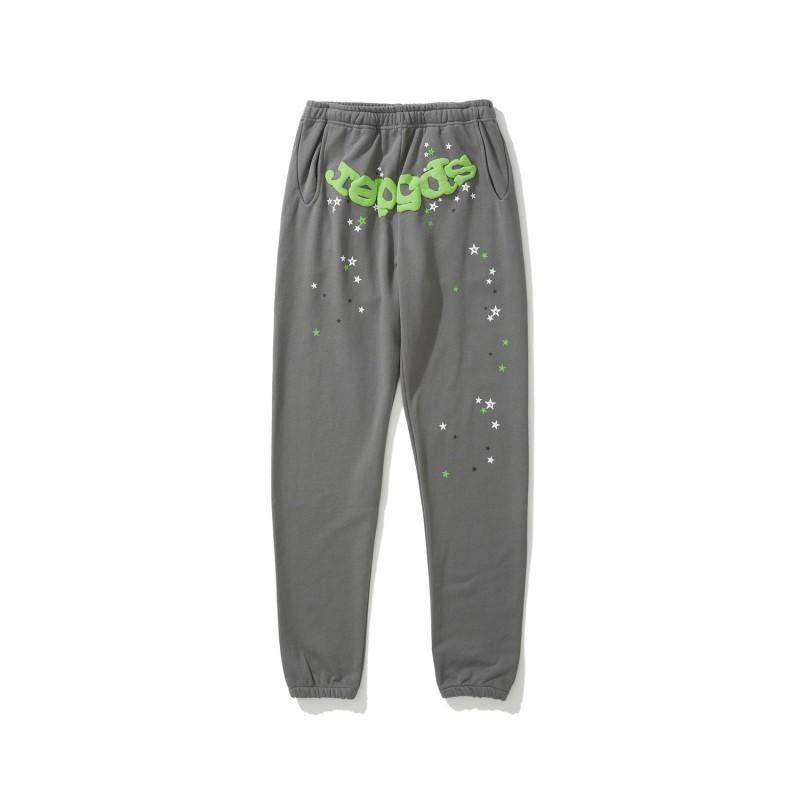 Sp5der 555555 Hoodie Sweatpants Set Rhinestone Spider Web Letter Print Casual Streetwear Youth