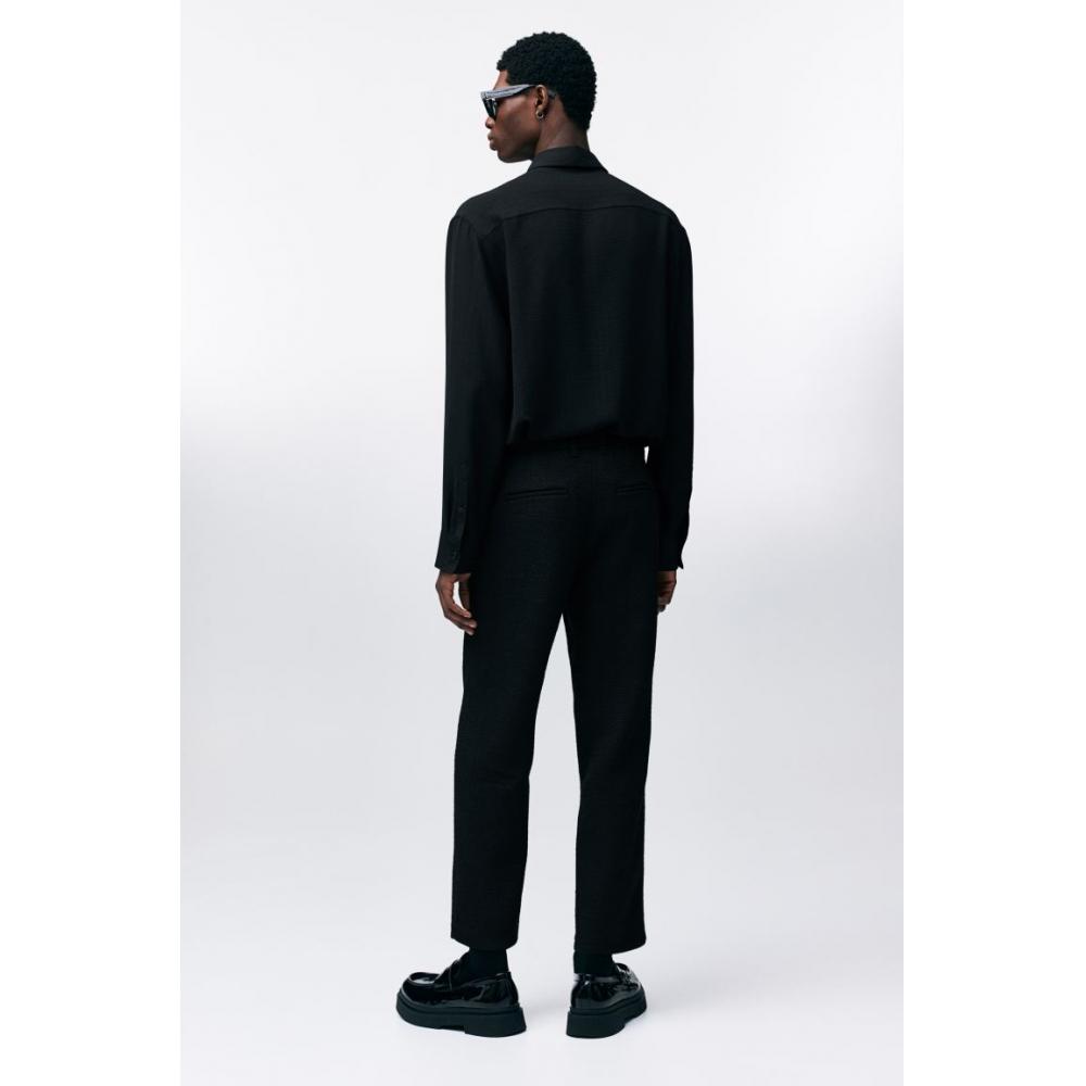 H M Cropped Trousers Regular Fit Black