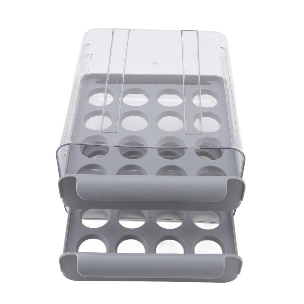 Egg Drawer Double Layer Transparent 32 Lattice Large Capacity Egg Storage Box for Refrigerator Grey