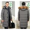 Dad's Winter Coat: Thick Knee-Length Down Jacket with Large Fur Collar for Middle-Aged & Elderly Men – Cold Protection, White Duck Down