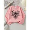European Sizes Girls' Long-Sleeve Round Neck Sweatshirt "Celtic Tree Moon" Print, Spring/Autumn, Casual, Daily & Sports.
