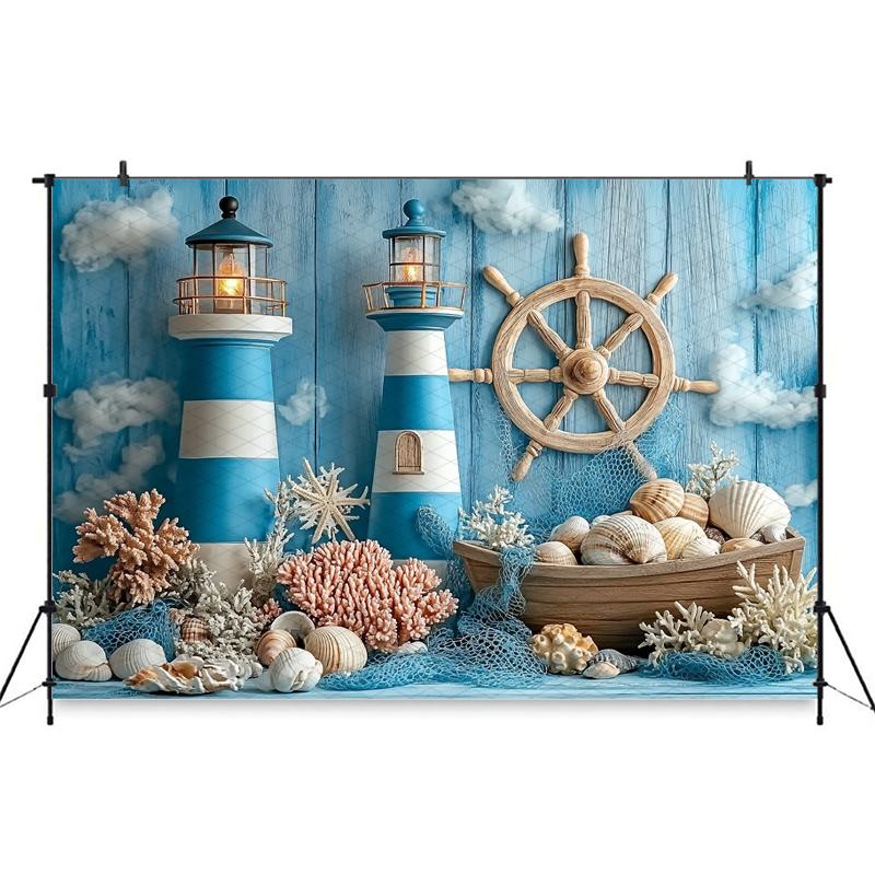 Mocsicka Photography Background Birthday Children Baby Shower Portrait Backdrop Blue Watchtower Ship Pattern Decors Photo Studio