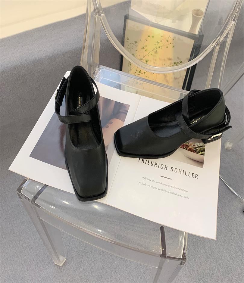 Eckiger Kopf dicker Absatz High Heels Damenschuhe Französisch Retro Silber Mary Jane Schuhe 2025 Koreanische Version Design Einzelne Schuhe
