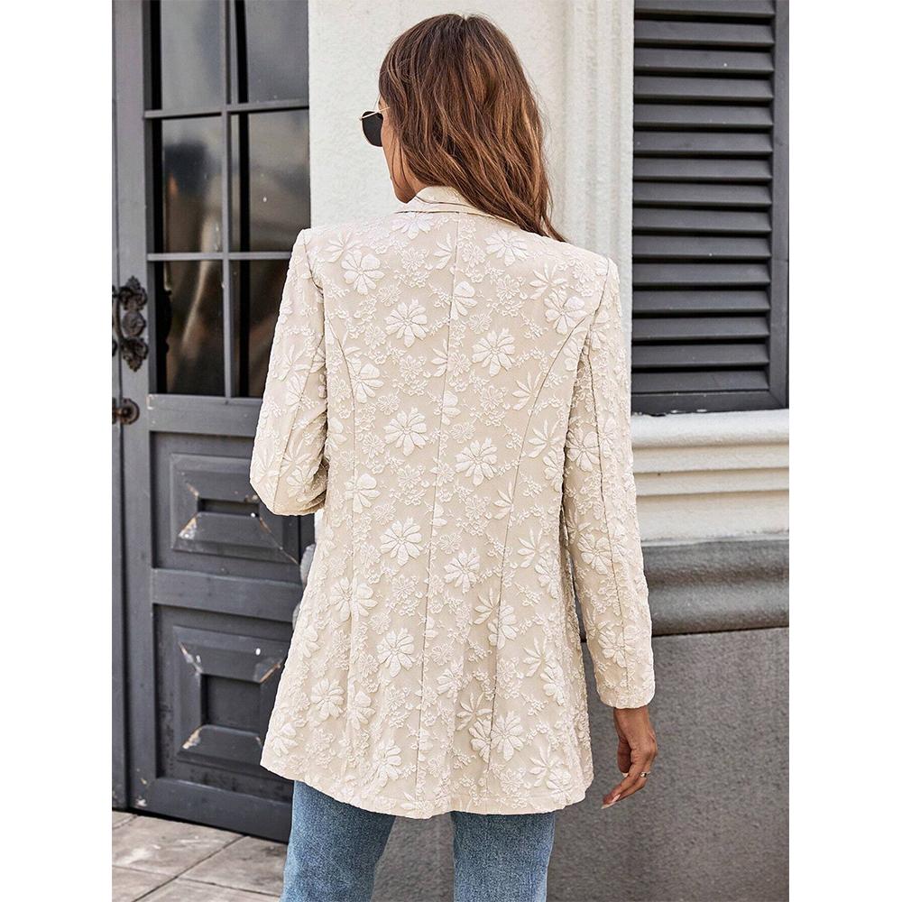 Women Floral Long Sleeve Open Front Business Baggy Long Blazer Suit Jackets