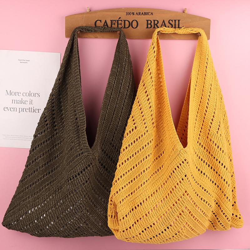 Artistic Style Colorful Knitted Bag Fashionable Casual Shoulder Bag Large Capacity Fresh Commuter Tote Bags For Women Gift