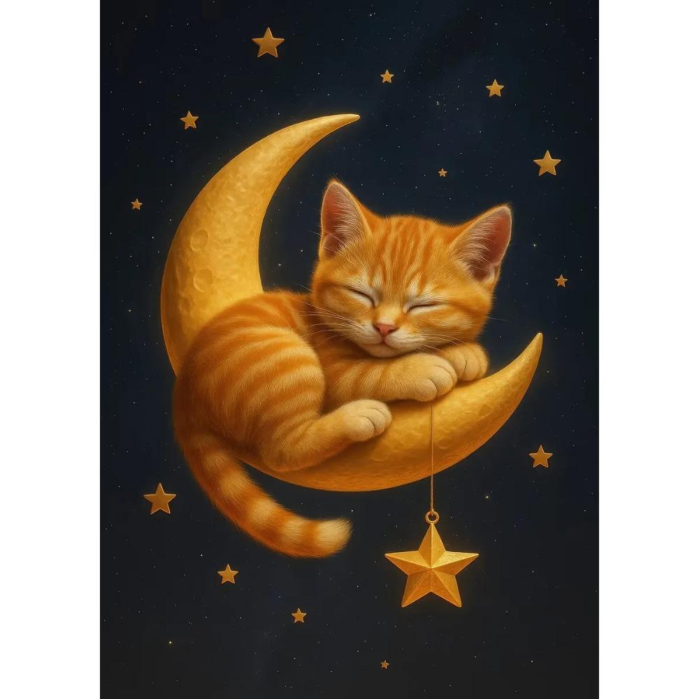 Black Cat Reading in Cozy Bed Orange Cat Cherry Blossom Lotus Landscape Canvas Painting Print Wall Art Picture Room Home Decor