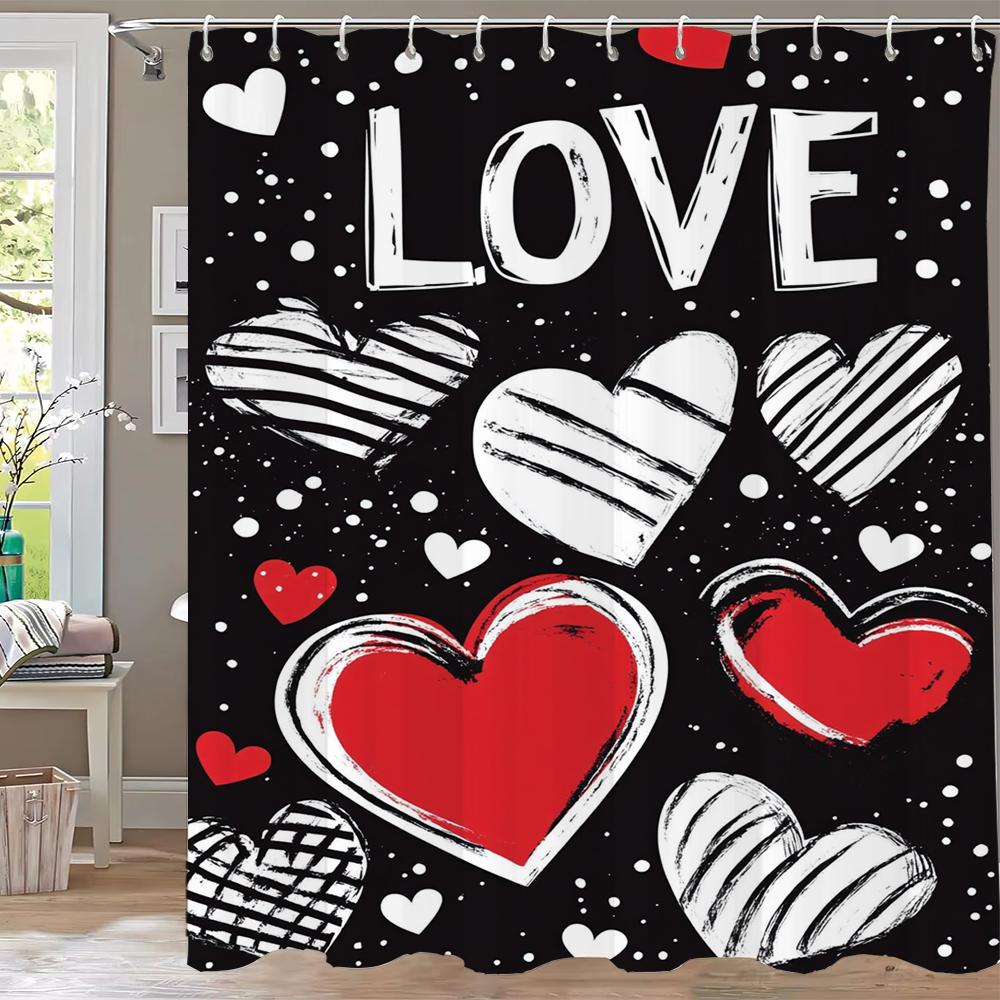 Modern Love Pink Bow Printed Shower Curtain Partition Privacy Hanging Home Decoration Curtain With Hooks Machine Washable