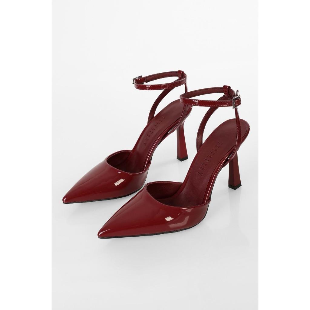 Women's Martini Black Patent Leather Belted Ankle Stiletto