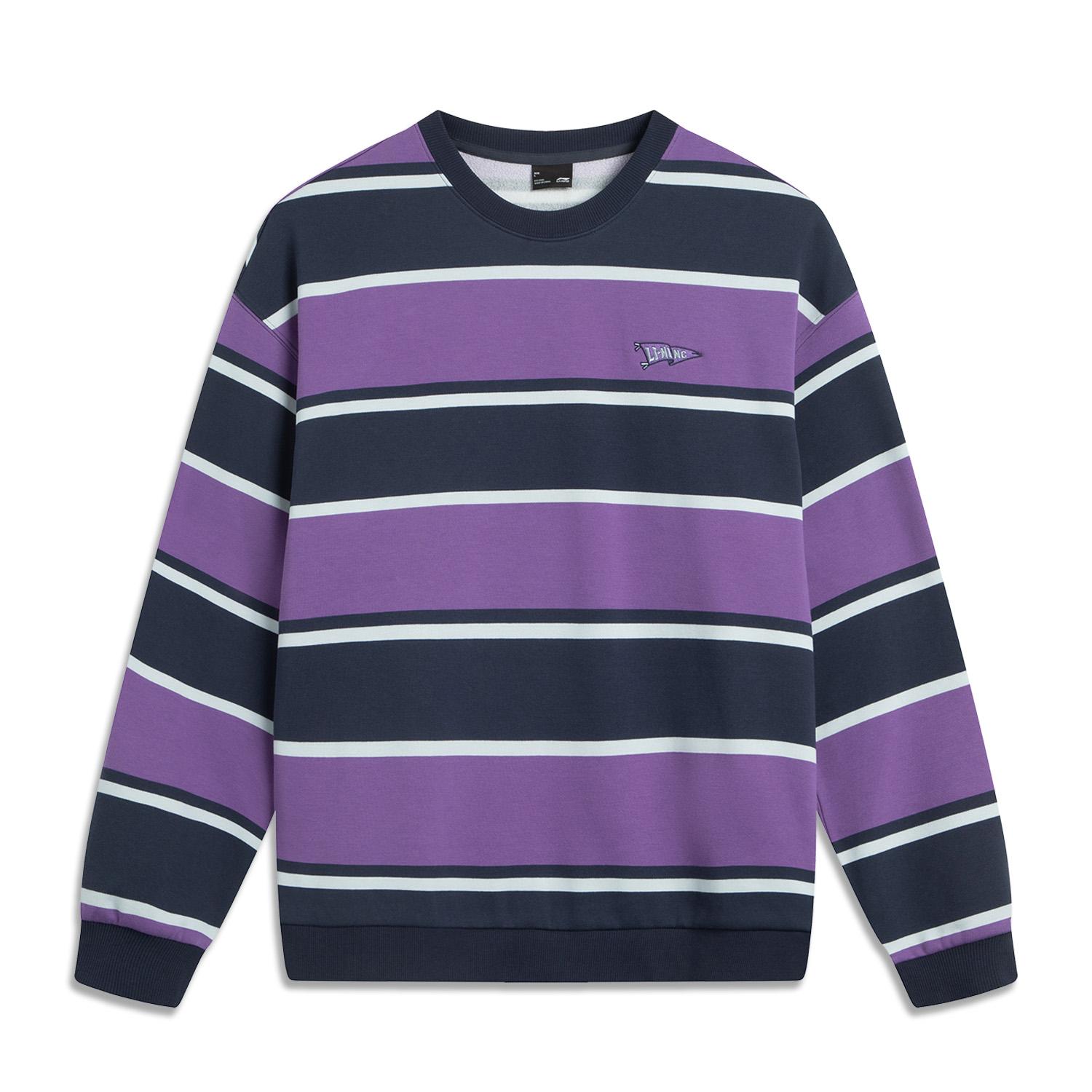 

Li Ning Sports Lifestyle Series Simple Versatile Round Neck Drop Shoulder Loose Striped Color Block Fleece Warm Sweatshirt Unisex sweatshirt AWDVD31-7 3XL