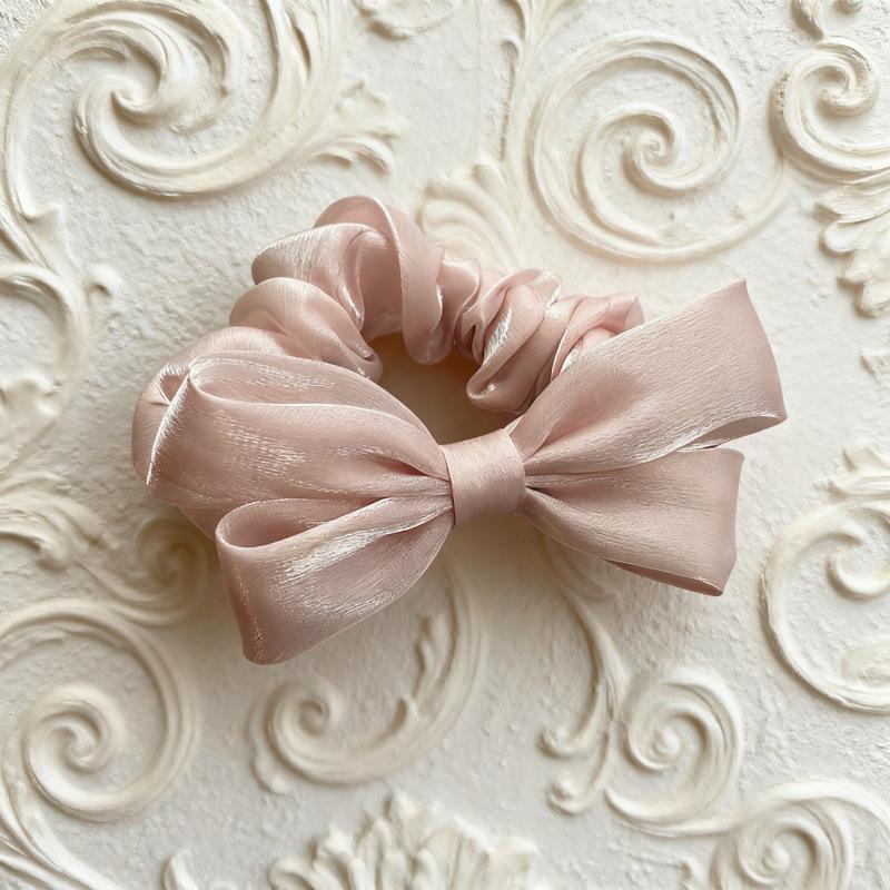Retro Sweet Bow Mini Hair Tie – Elegant French Style for Low Ponytail розовый