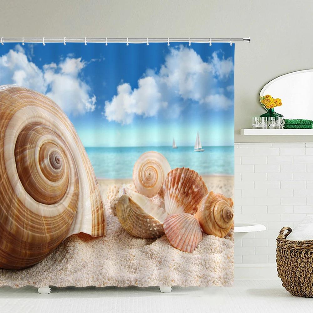 Coastal Scenery Shower Curtain with Hooks    Fresh Seaside Vibe Decor for Bathrooms, Reinforced Eyelets & Easy To Clean