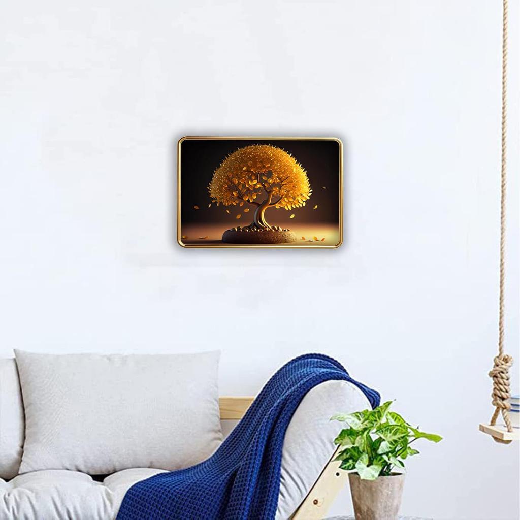 Vastu kalpavriksha Golden Money Tree Photo Frame, Gold Slim, Sparkle Coated Laminations,