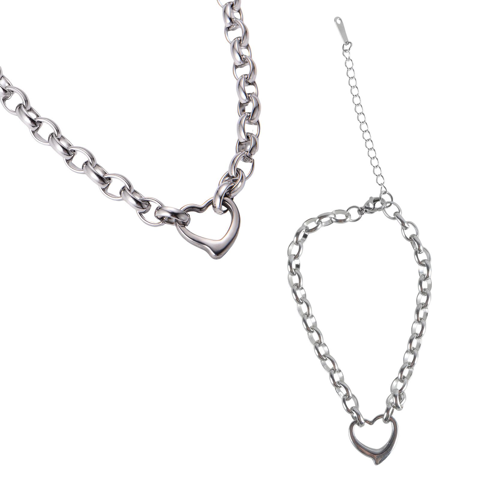 

Аксессуары из титановой стали Набор ожерелья и браслета с подвеской в виде сердца любви Регулируемая застежка Ювелирные изделия для мужчин и женщин