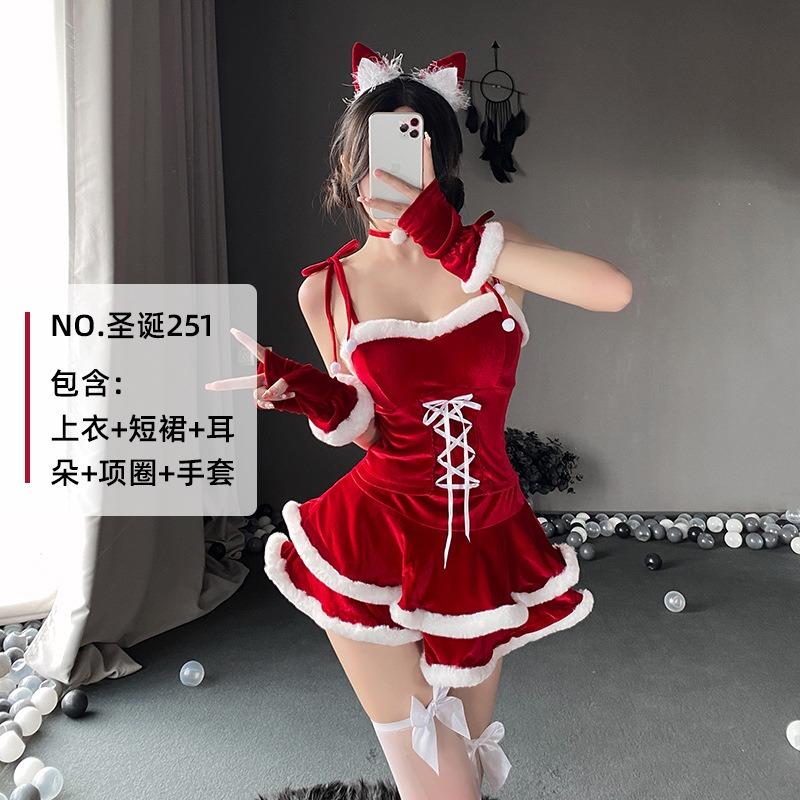Christmas Kitten Sexy Can Wear Pure Desire Nightgown Small Chest Big Pajamas Women Autumn and Winter Halloween Christmas Uniform