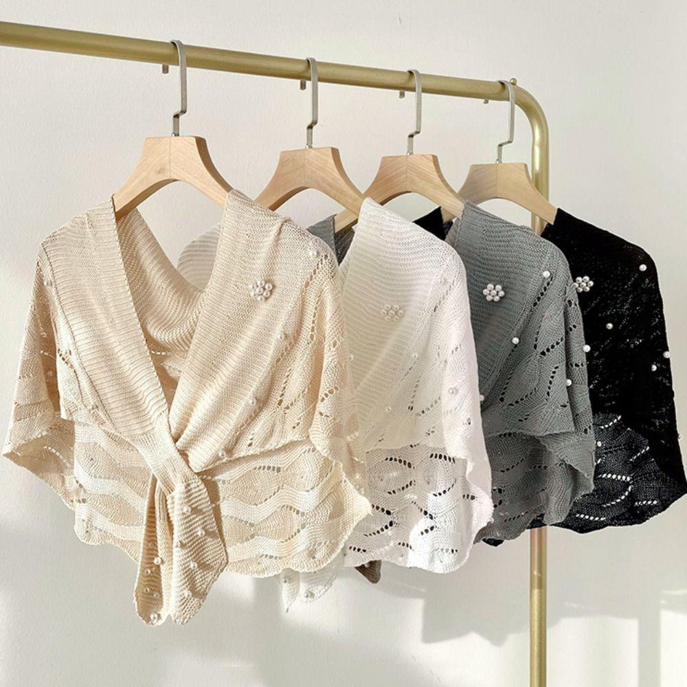 

Pearl Decorated Neck Wrap Knitted Shawl Fake Collars Simple Wool Scarves Ladies чёрный