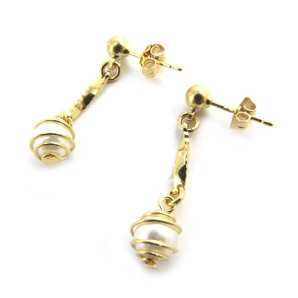 Les Trésors De Lily [M8753] - Boucles Plaqué Or 'Perla' blanc doré - 30x6 mm