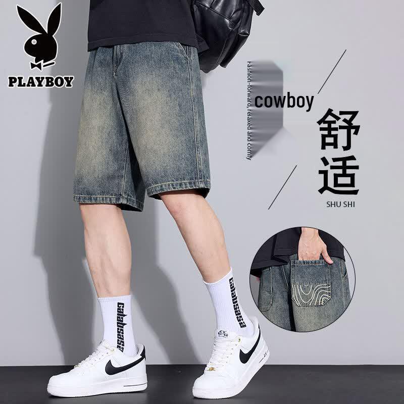 PLAYBOY Men s Vintage Washed Denim Shorts 30
