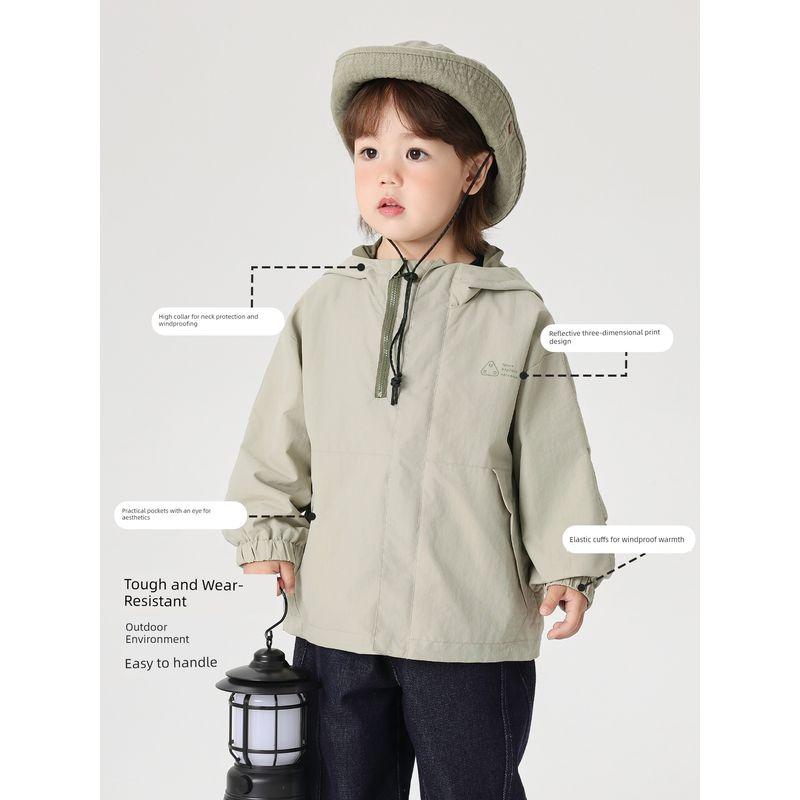 Right European Boys' Windproof Jacket 2026 Spring and Autumn New Casual Waterproof Hooded Clothing Children's Wear Baby Top