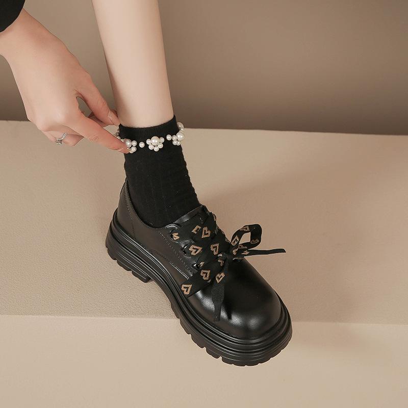 Bow Lace Up Oxford Shoe Style College Small Leather Shoes Female Students Platform Thick Heel Single Shoes