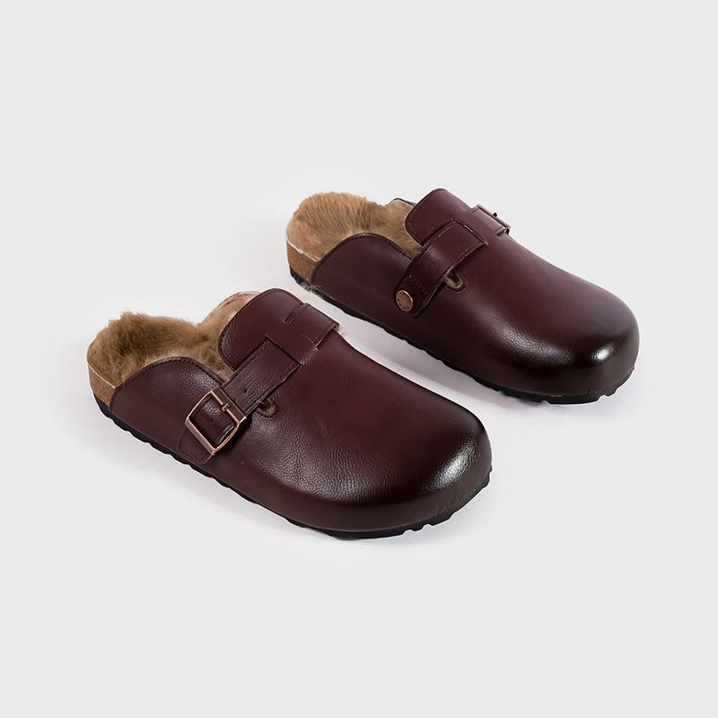 

Теплые осенне-зимние ретро пушистые тапочки на платформе женские с закрытым носком флисовые полусабо модные повседневные ленивые тапочки трендовая обувь 40