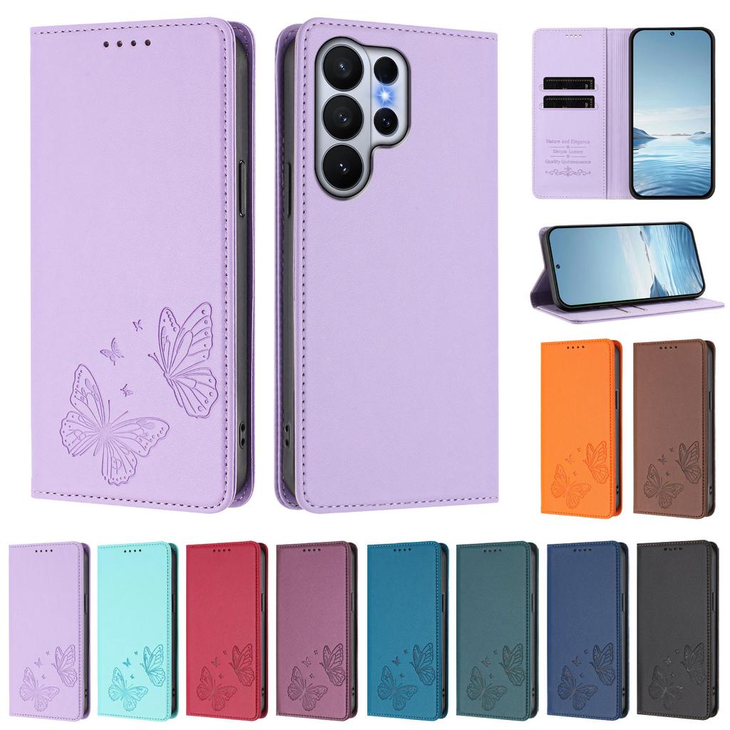 Butterfly Embossed Cards Solt Wallet Leather Case For Samsung S26 Ultra S25 S24 Plus S23 S22 A17 A07 A57 A37 A16 A26 RFID Cover