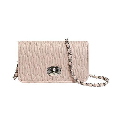 Leather Pleated Bag for Women Ins Niche High-end Chain Bag Crossbody Small Square Bag