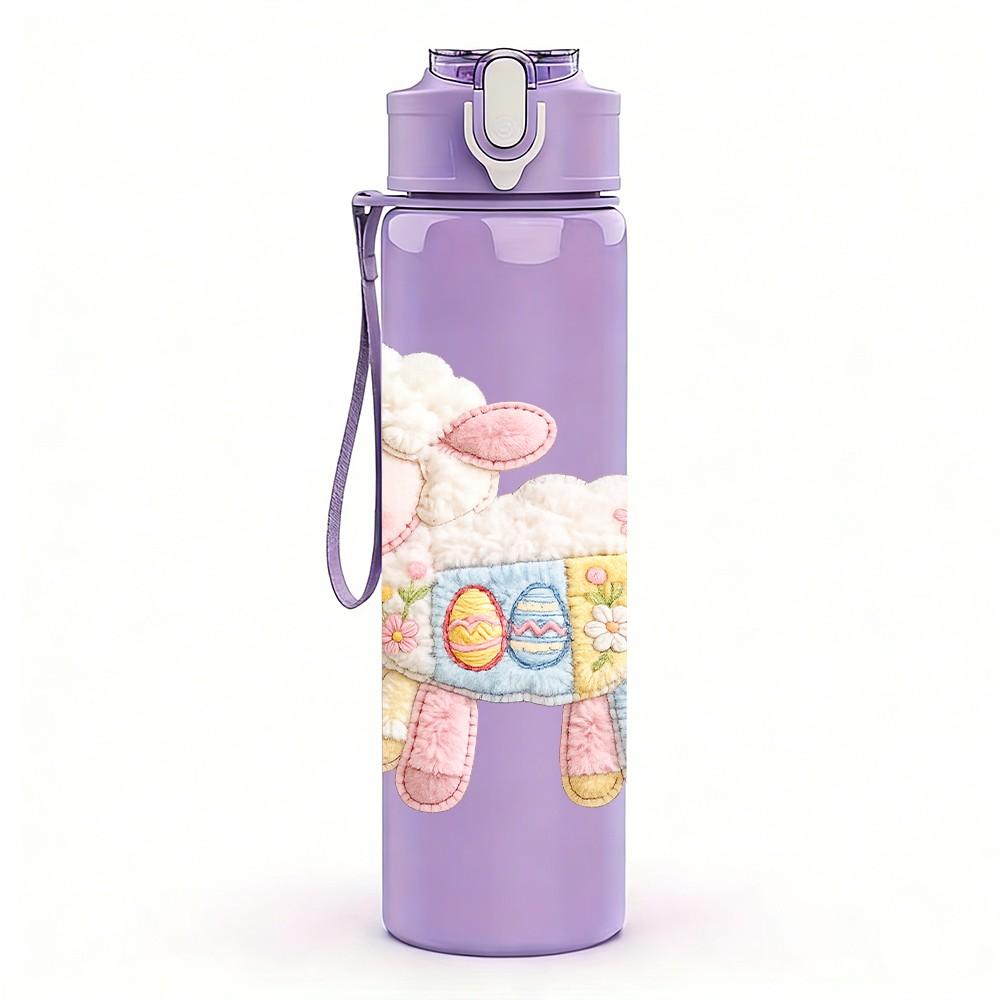 1PC Soft Plush Sheep Cute Cartoon Print 750ml Color Plastic Sports Water Bottle Leakproof Flip Straw Lid Suitable for Sports Office Home Use