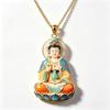 Collier Pendentif Guanyin en Alliage de Zinc Fait Main avec Base Lotus Design Relief Floral Souvenir de Voyage pour Femmes Hommes