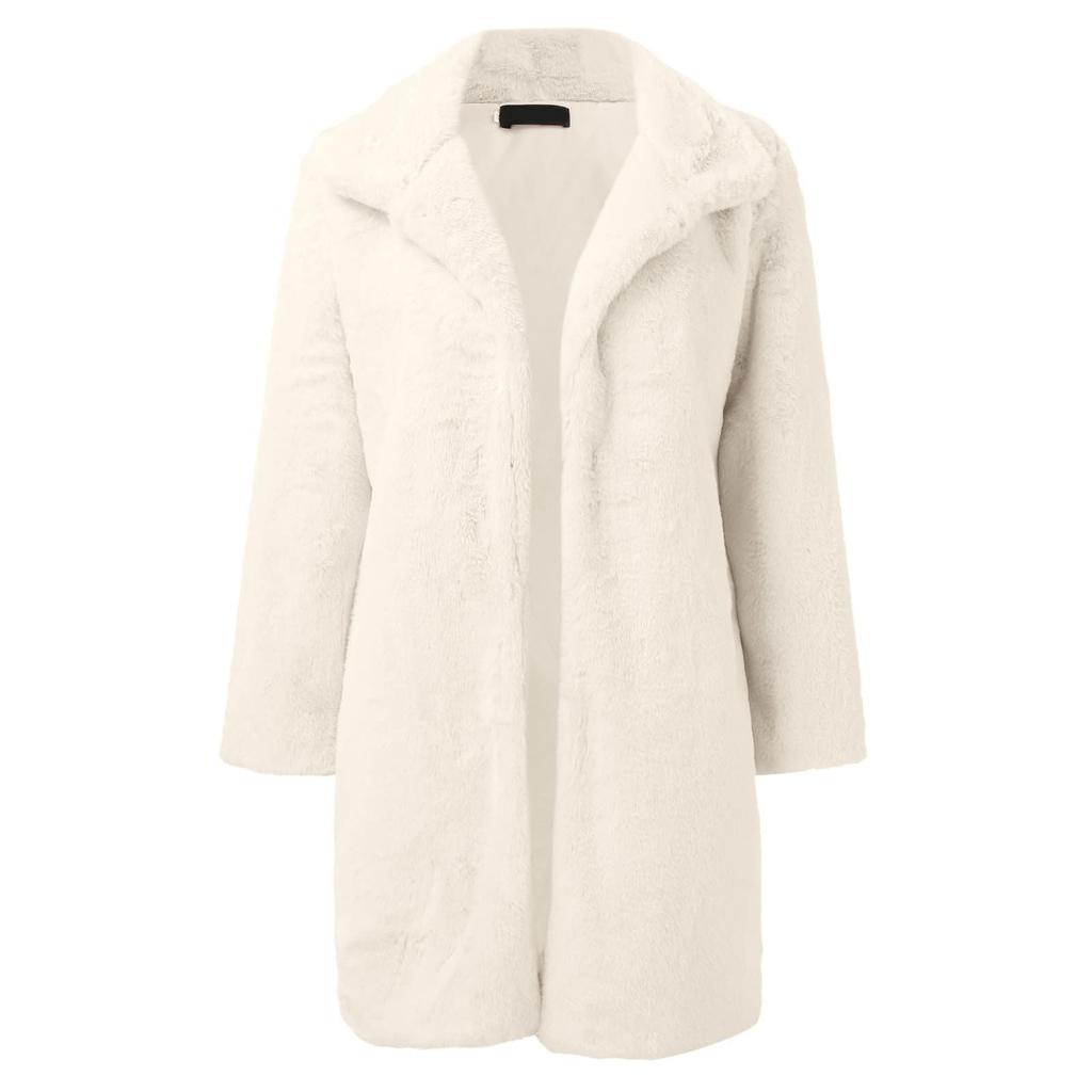 Dámské zimní umělý pásek kapsa plyšová teplá bunda zářez klopa kabát svrchní oděv střední délka