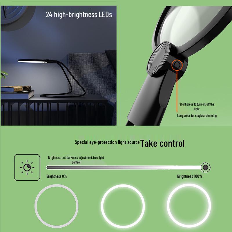 Sank 8039-6 Neck-Hanging Rechargeable LED Magnifier with 24 Lights, 130mm HD Lens, Round Frame Reading Stand