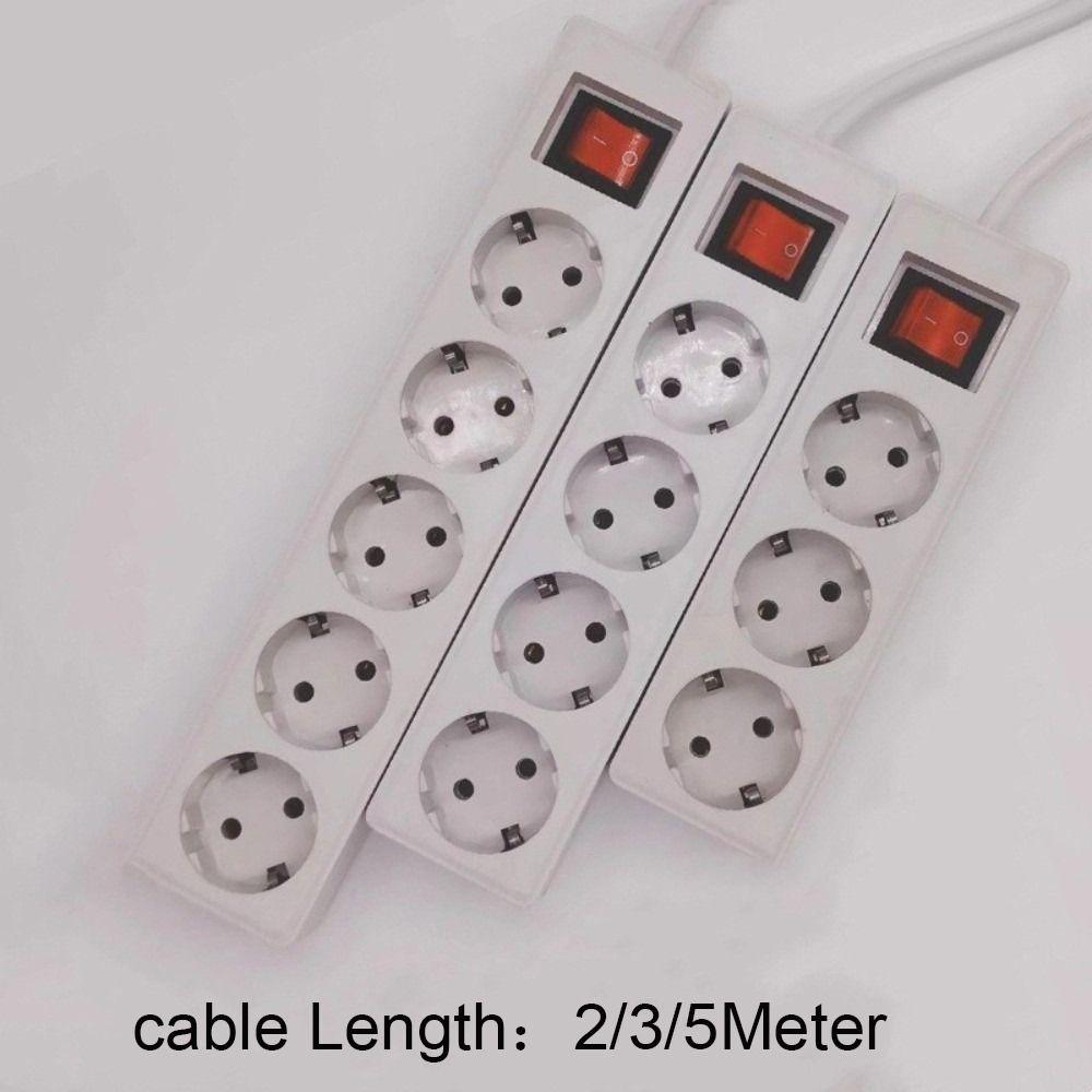 2/3/5Meters Cord EU Power Strip with ON/OFF Switch Power Converter Flat Adapter  European Standard