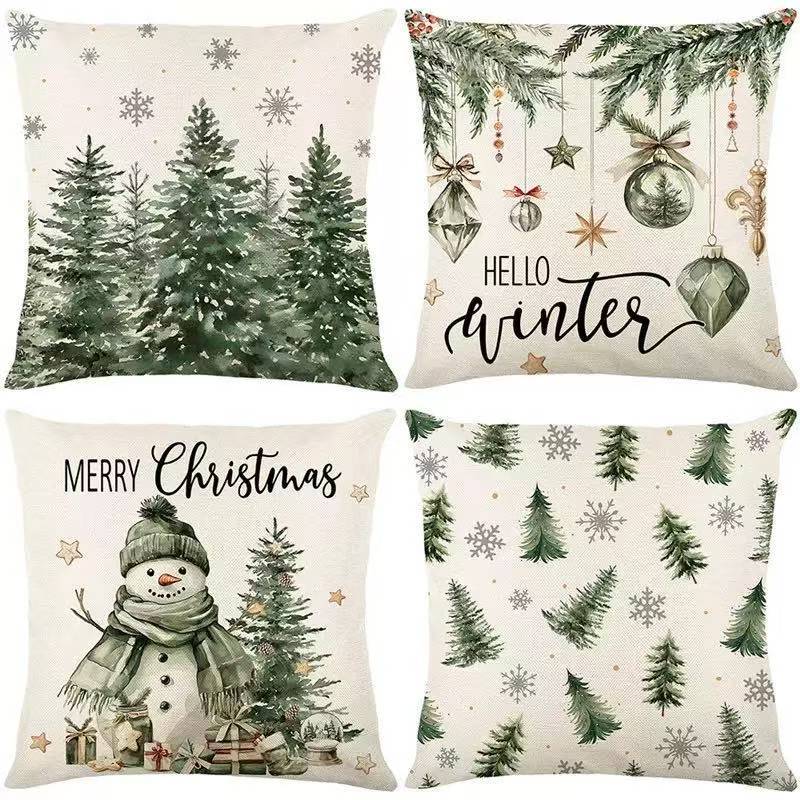 Santa Claus Bell Garland Pillow Cover Christmas Decorative Sofa Cushion Pillow Cover