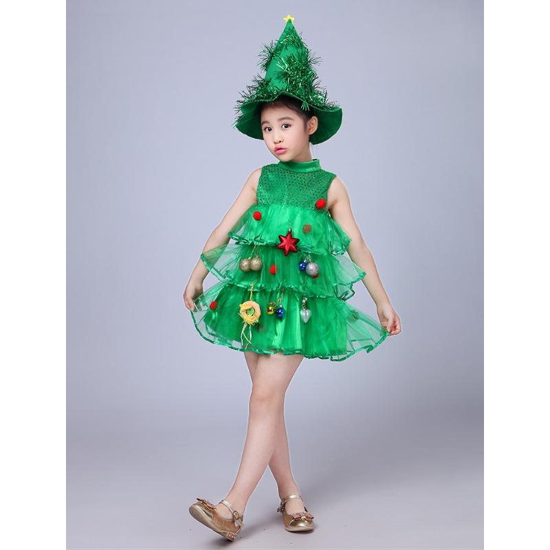 

Christmas Children s Costume Girls Christmas Tree Dress Performance Costume Green Elf Kindergarten Performance Costume Little Tree 90cm зелений