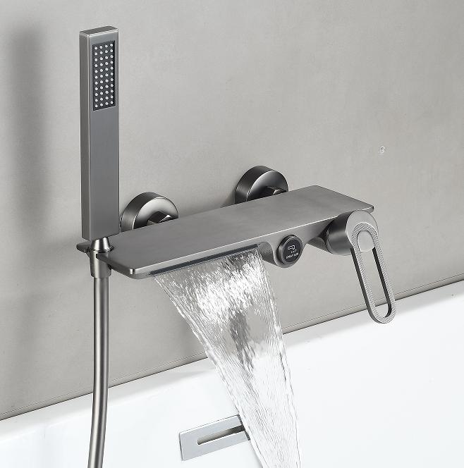 Tuqiu Black Bathtub Shower Set Hot Cold Gray Bathroom Shower Faucet Chrome Bathroom Foldable Shower Faucet set Brass