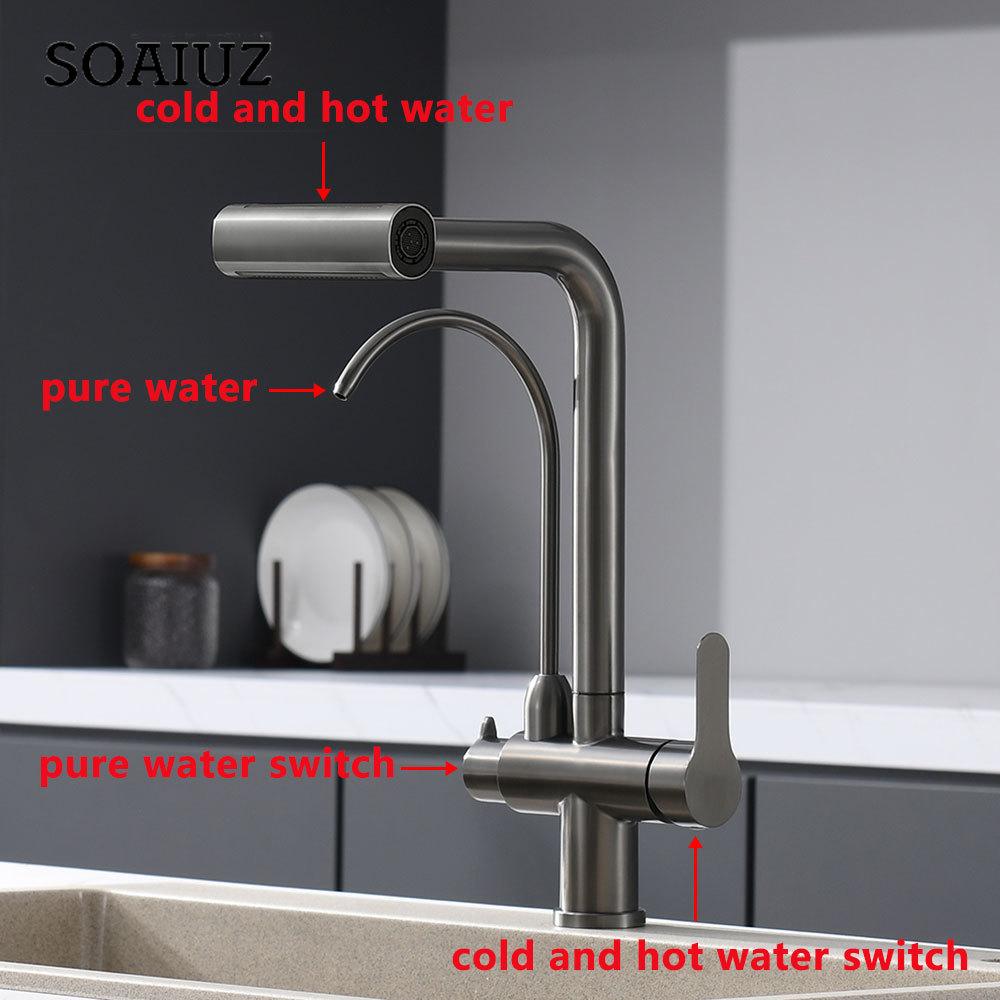 Waterfall Faucet Multi-functional 4 Modes Pure Hot Cold Water Kitchen Faucet Sprayer Sink Wash Tap 360° Rotation