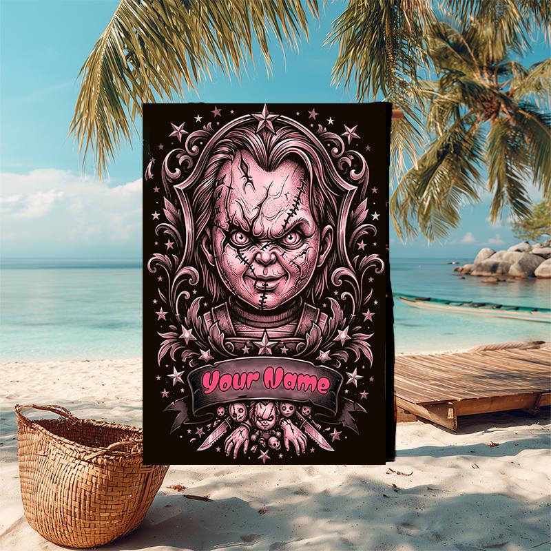 1PC Custom Name Horror Movie Poster Beach Towel Highly Absorbent And Sand-Resistant Towel for Swimming, Pool, Yoga, And Travel Lightweight
