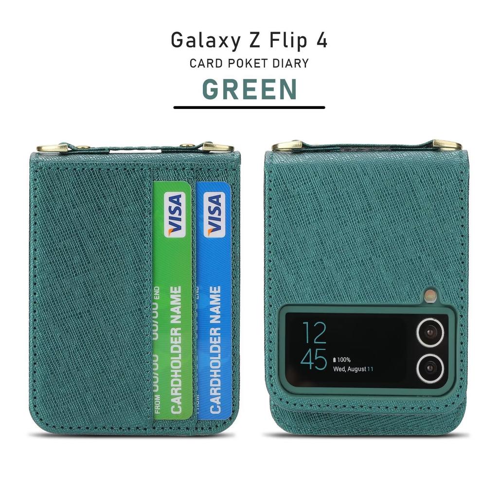 Suitable for Samsung Z Flip4 mobile phone leather case, folding mobile phone fashion card oblique span bag, strap mobile phone case