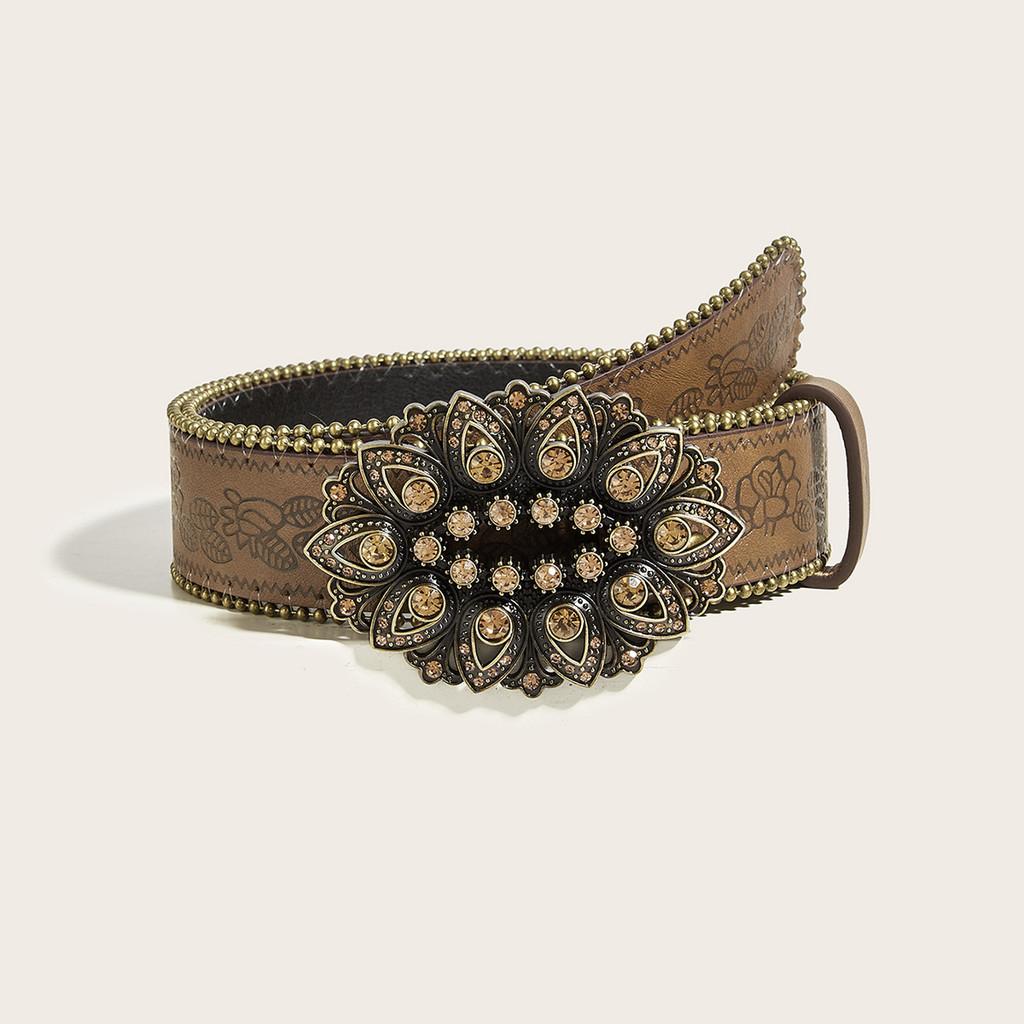 Petal Style Retro Leather Waist Belt Alloy Buckle Streetwear Look Decoration