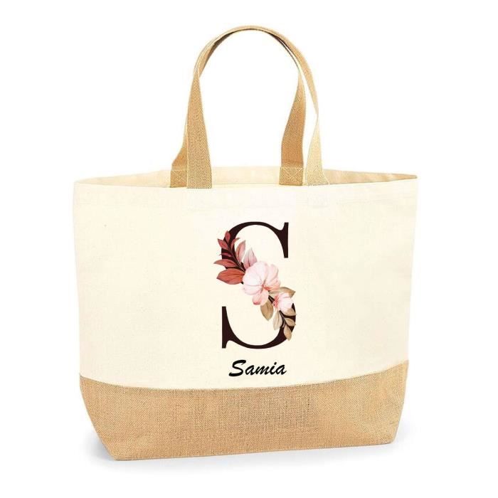 Cabas de plage - PLANETEE - Samia - Lettre Fleur - Jute naturel - Fabriqué en France