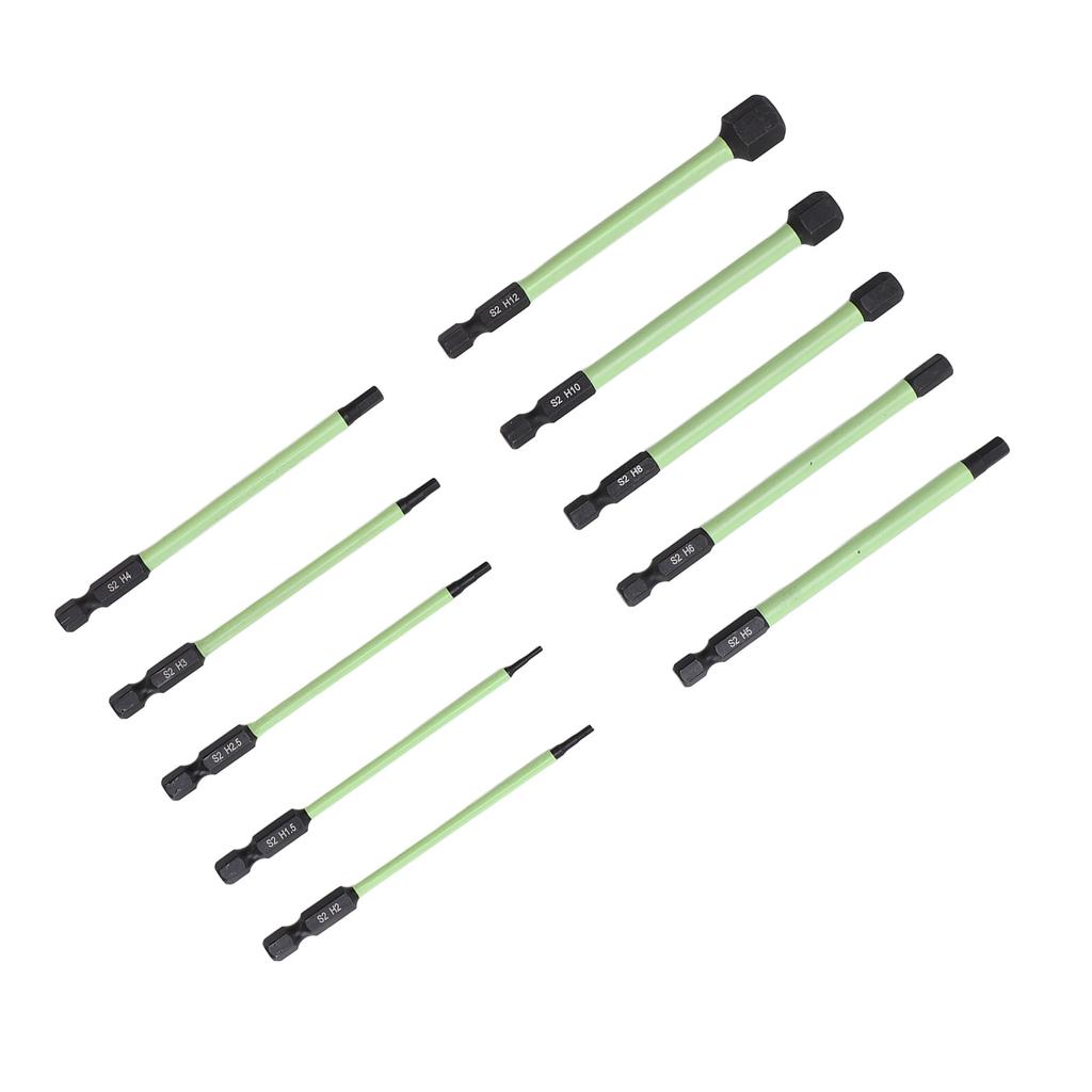 10 STÜCKE Sechskant-Schraubenschlüssel Bohrerbit S2 Stahl Langlebiger Gebrauch Stark Magnetisch Rostfrei Grün Pneumatisch
