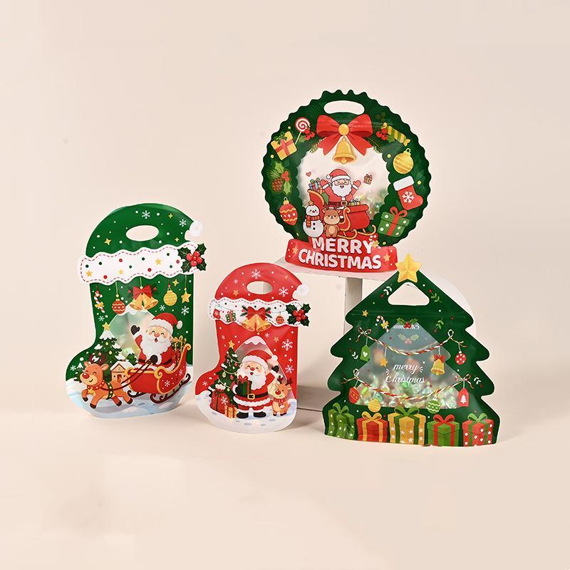 10Pcs Christmas Gift Bags Candy Biscuit Cookies Chocolate Packaging Bag Birthday Party Christmas Decoration Pouches Supplies